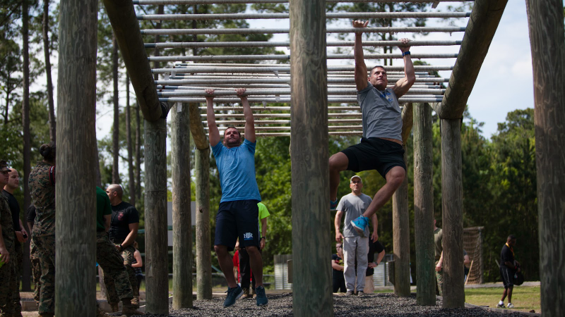 Two parts of a blister-inducing obstacle course.